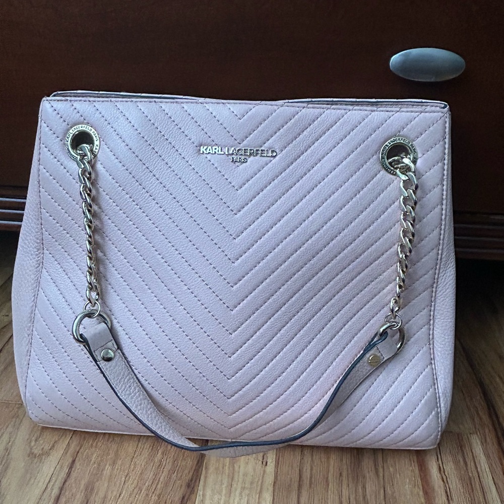 Karl Lagerfeld Paris Quilted Leather Bag- Blush Pink